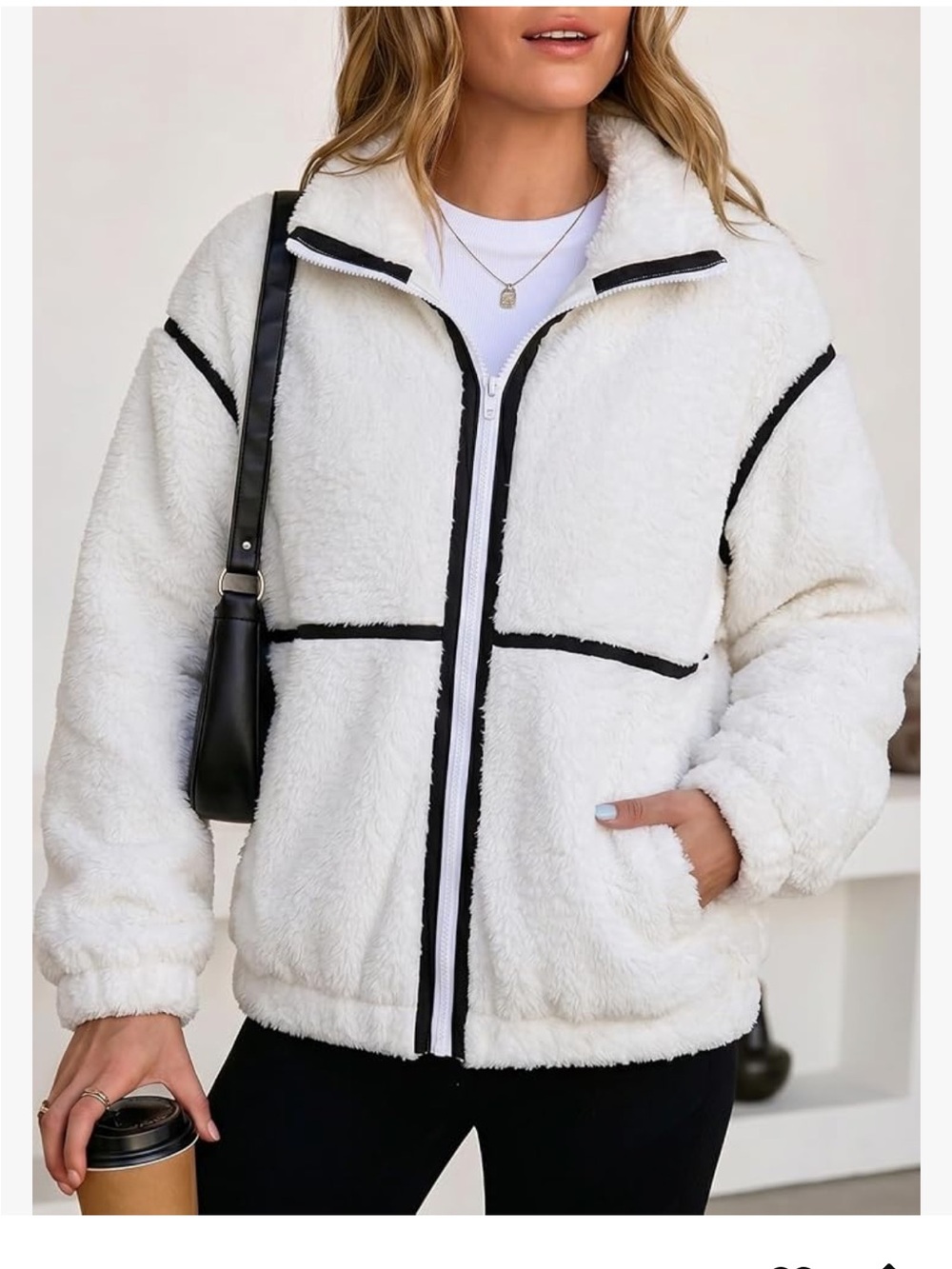 NEW Cozy Contrast Sherpa Jacket - White